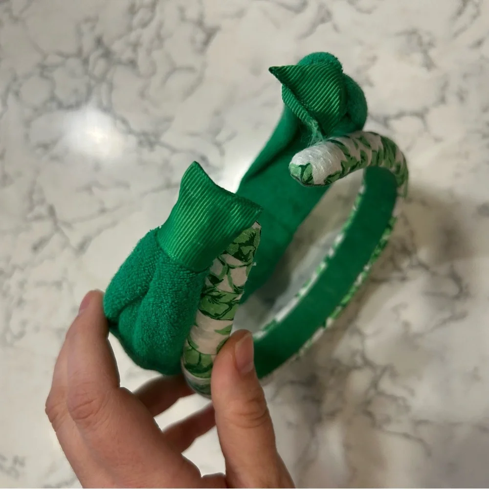 Lot of 2 Green Headbands Terry Cloth‎ & Floral Print